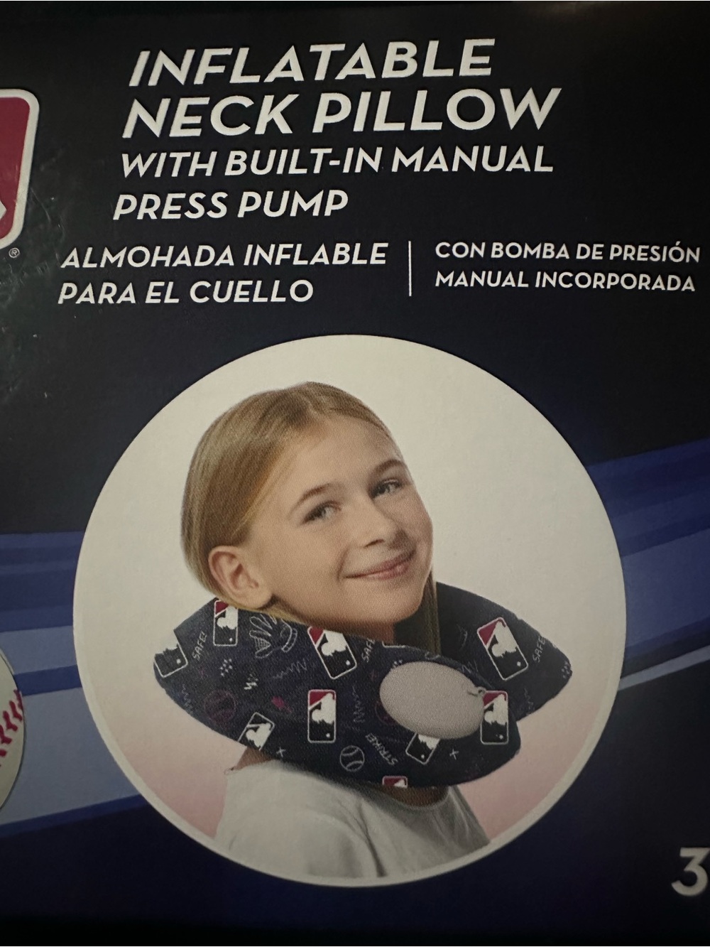MLB Kids Inflatable Neck Pillow in Navy with White and Red Logos